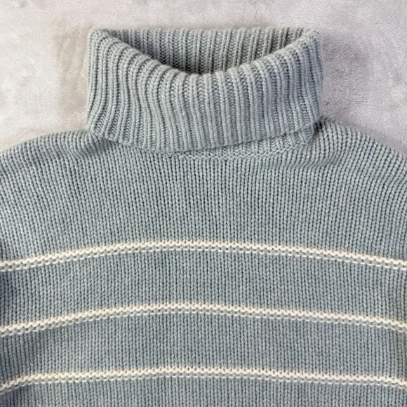 Garnet Hill 100% Recycled Cashmere Turtleneck Sweater Women's XS Blue Striped - Picture 2 of 13